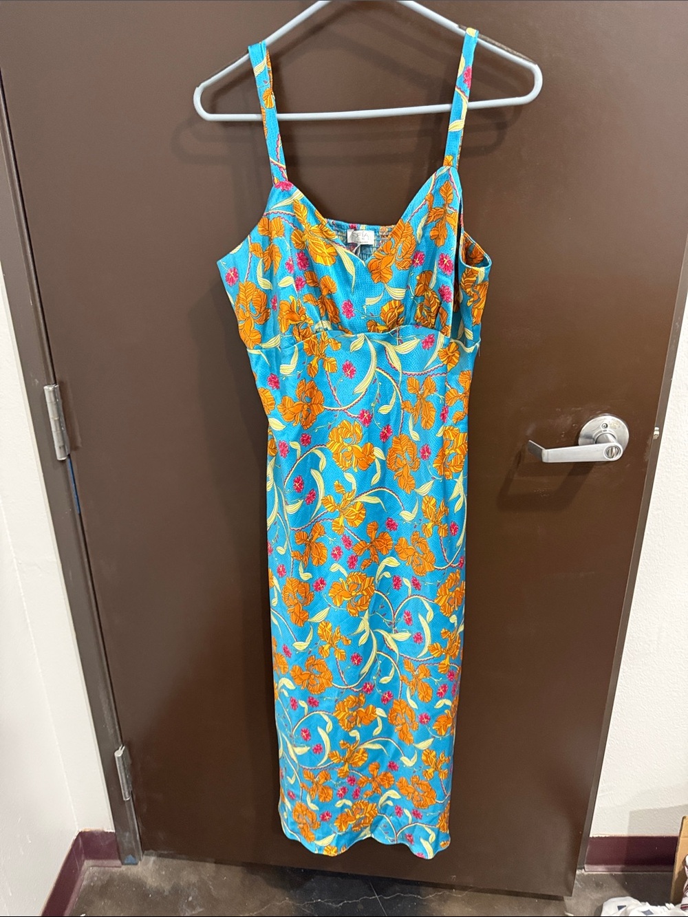 Floral Spaghetti-Strap Maxi Dress in Turquoise and Orange